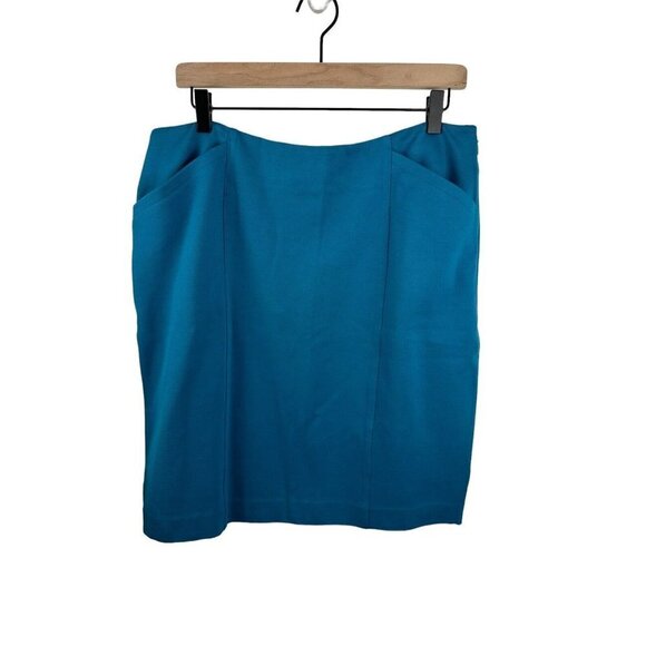 Cabi Sigourney Stretch Pencil Skirt Pockets Teal Blue Career Work NWT sz 12
